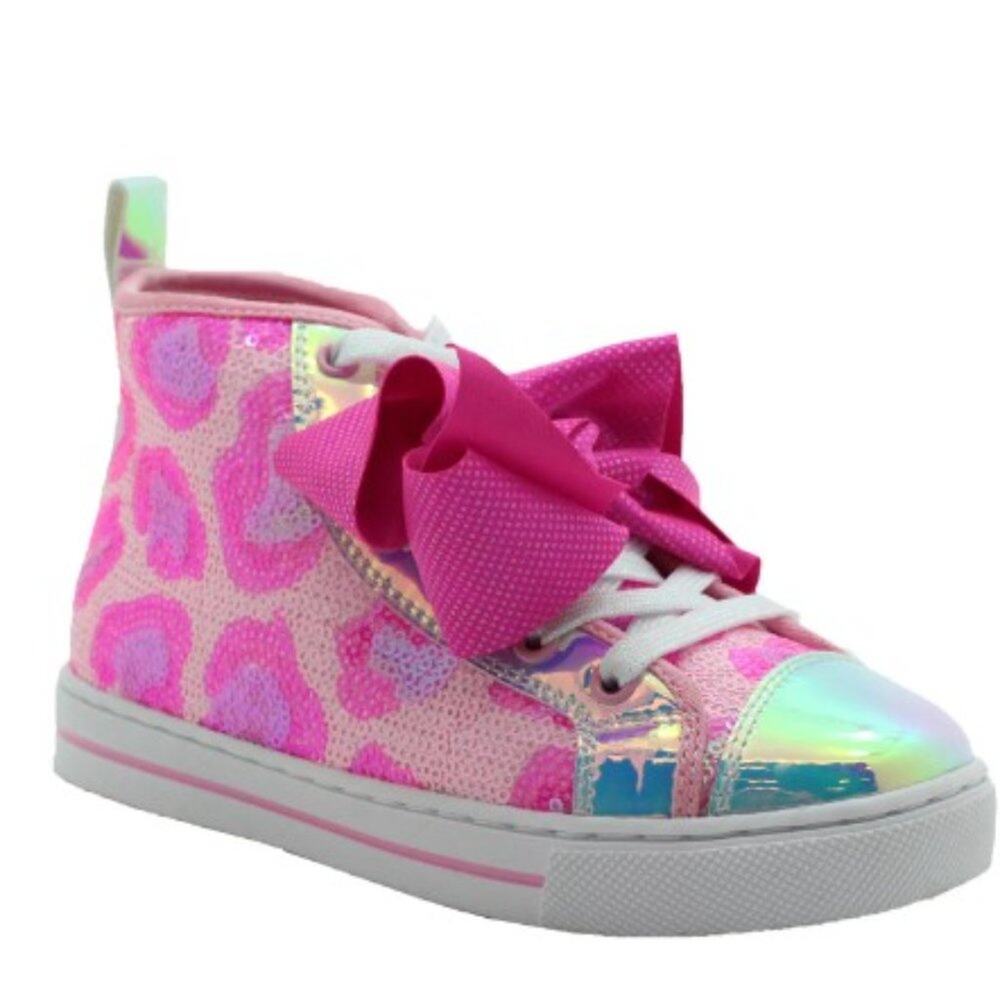 JoJo Siwa Bow High Top Shoes Pink Animal Print Shoes Size 4 Big Kids